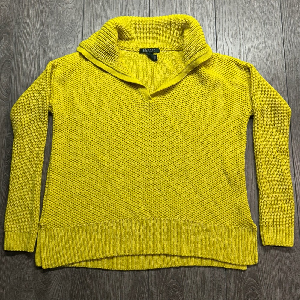 Lauren Ralph Lauren Yellow Popcorn Knit Shawl Collar Sweater Womens Medium